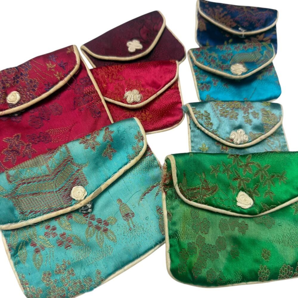 Silk Coin Purse Jewelry Bag Small Mini Oriental Asian Pre-owned Lot of 8